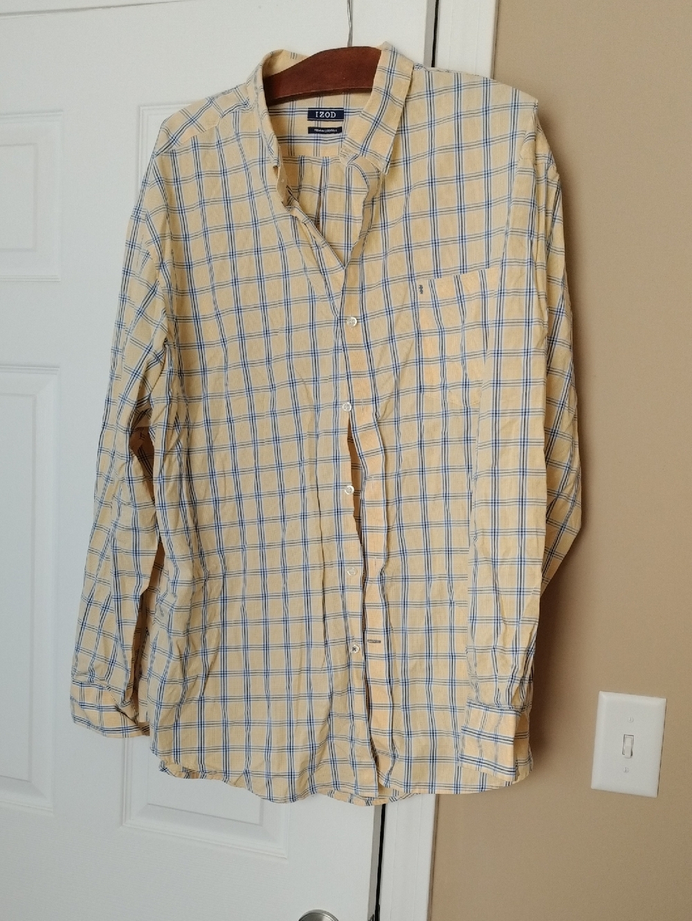 Izod Yellow Plaid Button-Down Shirt with Blue Windowpane